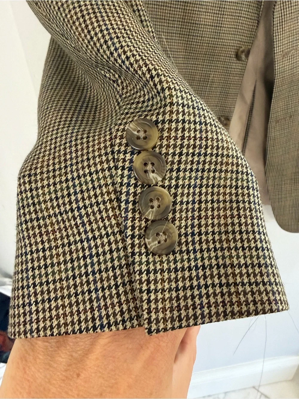 Lauren Ralph Lauren men’s 46L brown black tan lined wool houndstooth blazer